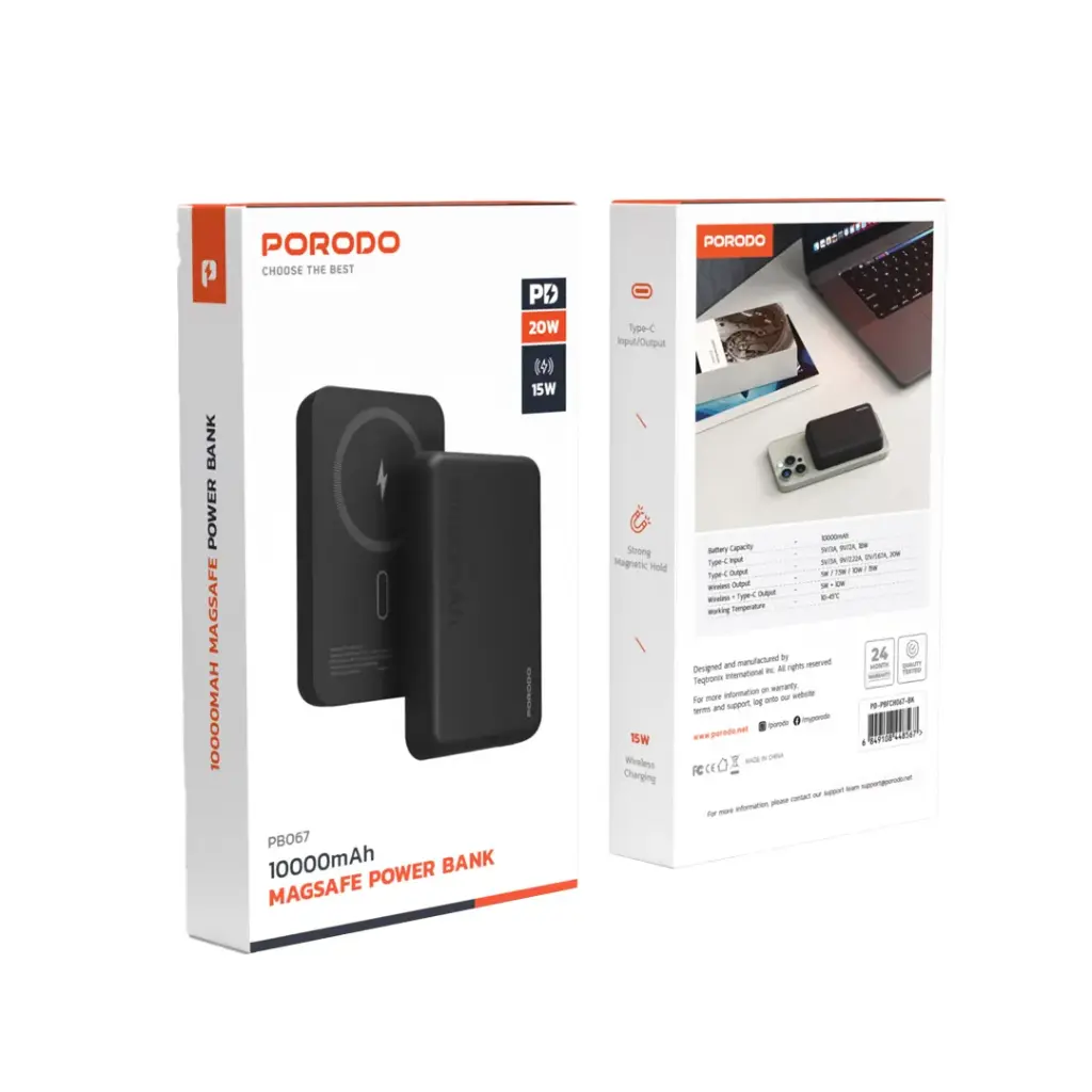 Porodo 10,000mAh Magsafe Power Bank (15W Wireless Charging, Strong Magnetic Hold, Type-C Input/Output) - Image 3