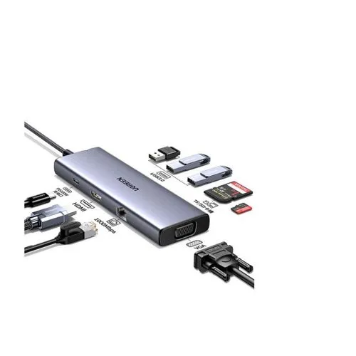 UGREEN 9-in-1 USB-C To 100W PD + 3xUSB3.0 + USB-C + 4K 30Hz HDMI + VGA + Ethernet + SD + TF (15600) | USB-C Hub