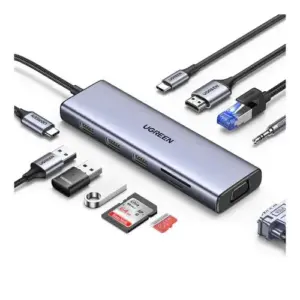 UGREEN 10-in-1 USB-C To 100W PD + 3xUSB 3.0 + 4K 30Hz HDMI + VGA + Ethernet + SD + TF + AUX (15601) | USB-C Hub
