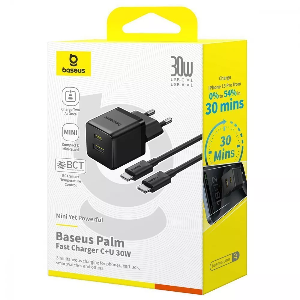 Baseus Palm 30W Fast Charger with Cable (Supports PD3.0, QC3.0, Smart Temperature Control with Cable Included) - Image 2