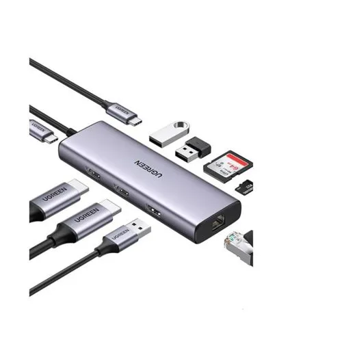 UGREEN 9-in-1 USB-C To 65W PD + 2xUSB3.0 + 1xUSB2.0 + 2x4K 60Hz HDMI + Ethernet + SD + TF (90119) | USB-C Hub