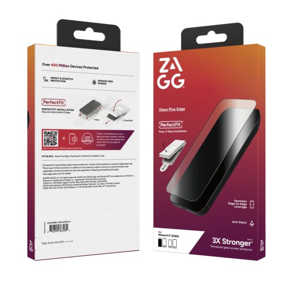 Zagg Glass Plus Edge with Perfect Fit Tray | Apple iPhone 17 Pro Screen Protector