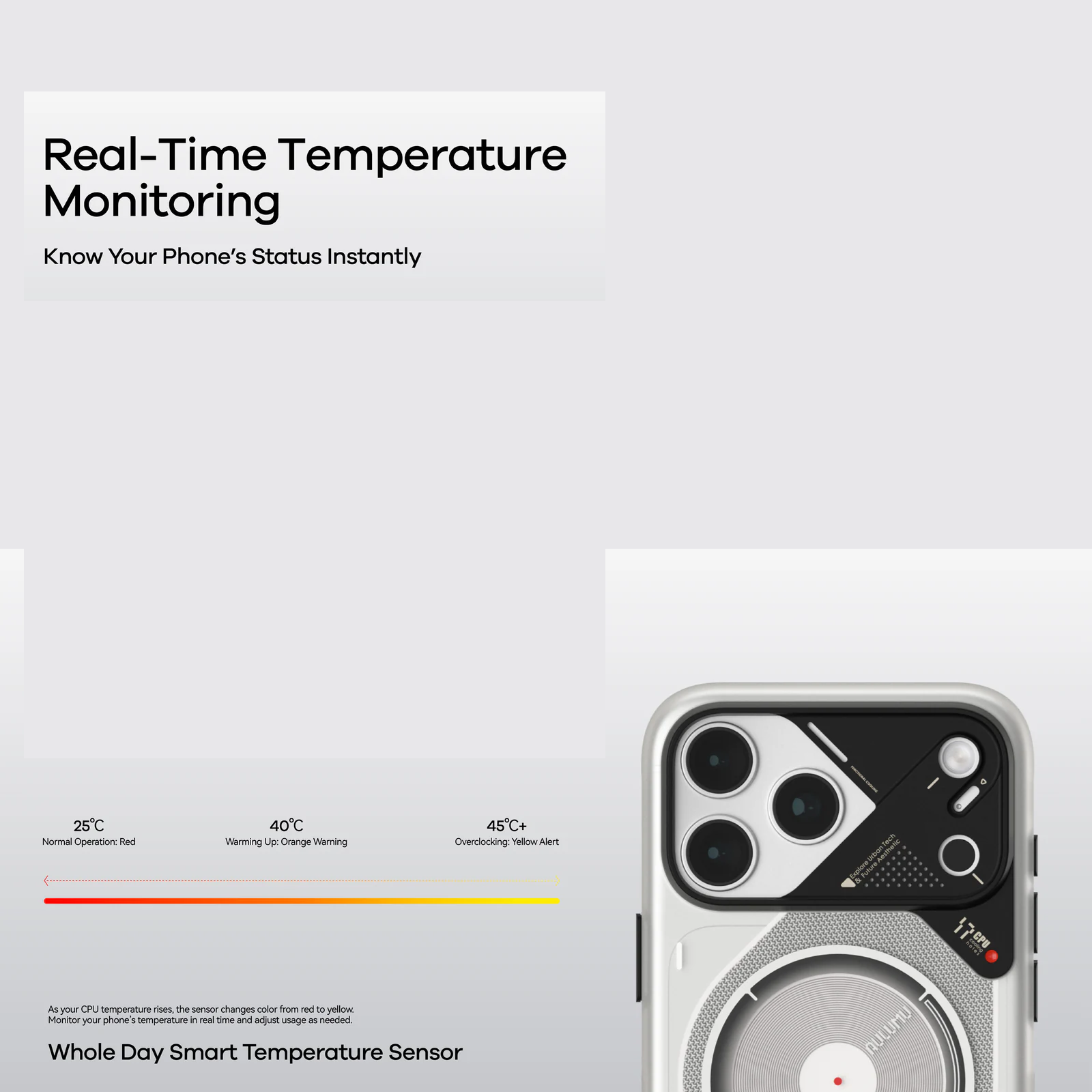 AULUMU Frosted Case for Apple iPhone 17 Pro - Gray (Cooling Tech, Color Changing Sensor, Glow in The Dark) - Image 7