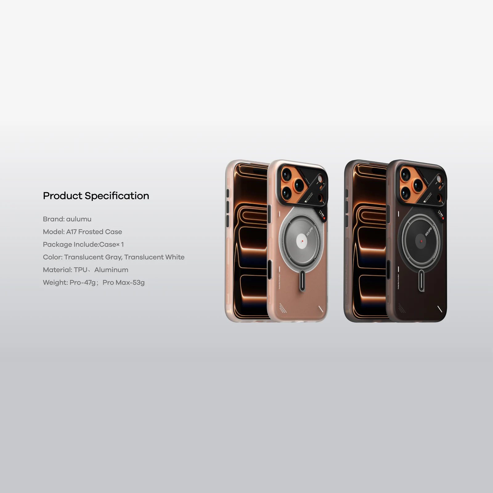 AULUMU Frosted Case for Apple iPhone 17 Pro - Gray (Cooling Tech, Color Changing Sensor, Glow in The Dark) - Image 4